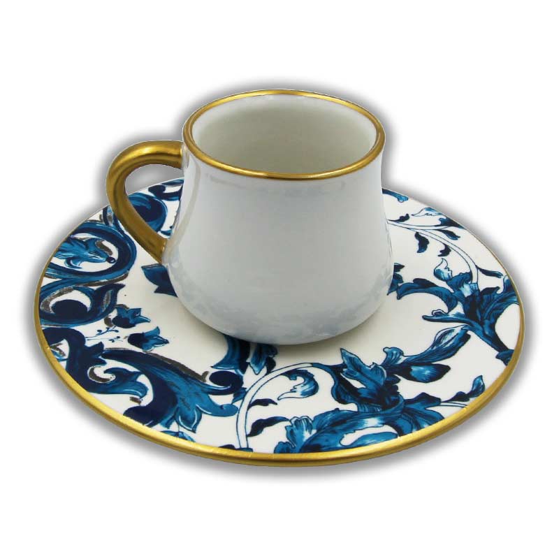 Porcelain Turkish Coffee Cups High Quality Gold Bej Dark Blue