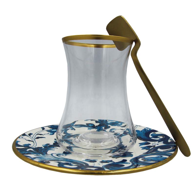 Porcelain Turkish Coffee Cups High Quality Gold Bej Dark Blue