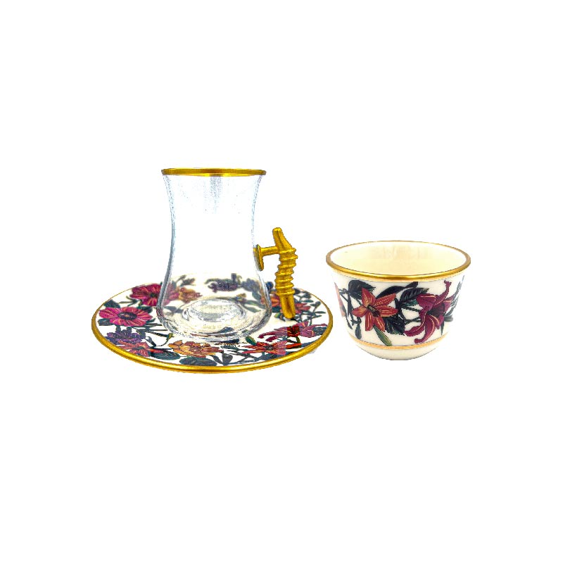 Flower Vintage Arabic Coffee Cups & Turkish Tea Cups Set Wakeb Online Made In Turkey